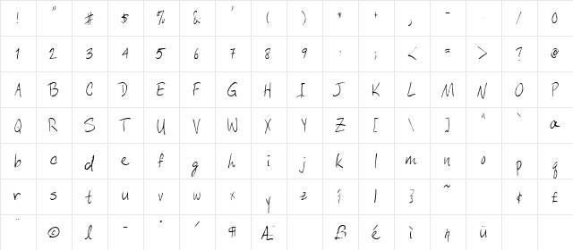 MessyWriting Regular  glyph index
