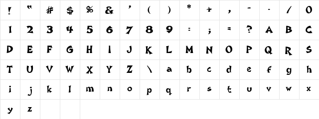 Loose Cruse Bold  glyph index
