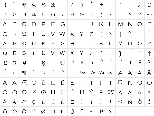 CopperplateEF Light  glyph index