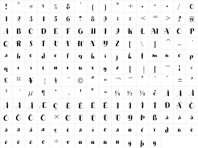 MusicaITC TT Regular  glyph index