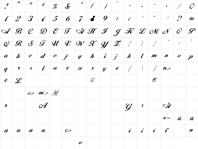 Reception 3 Regular  glyph index