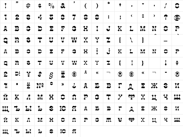 CottonDi Regular  glyph index
