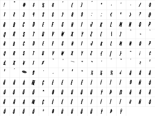 Creepy Crawlers Rotated Regular  glyph index