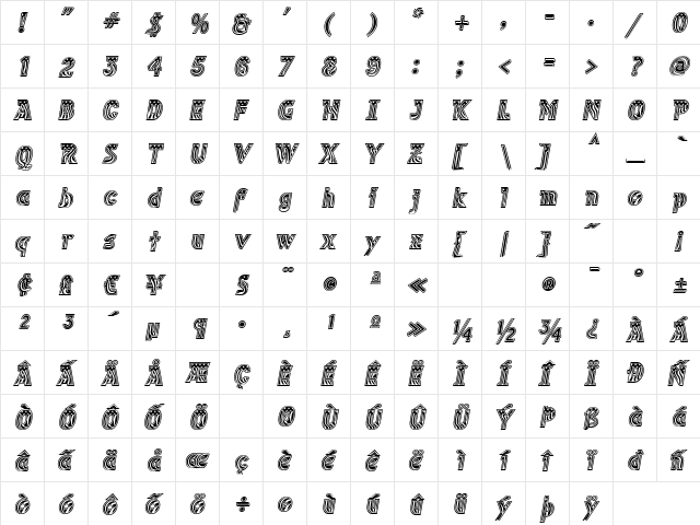 CubanSuperDeluxe Regular  glyph index