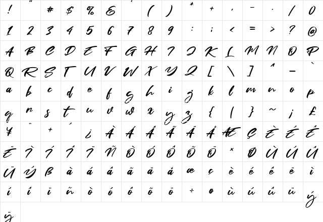 Fair Prosper Regular  glyph index