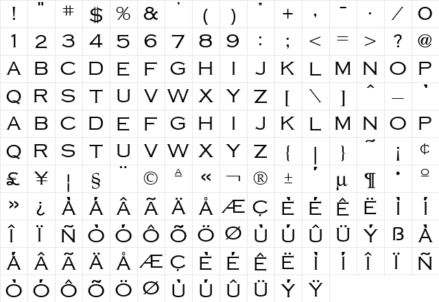 CopperPot Regular  glyph index