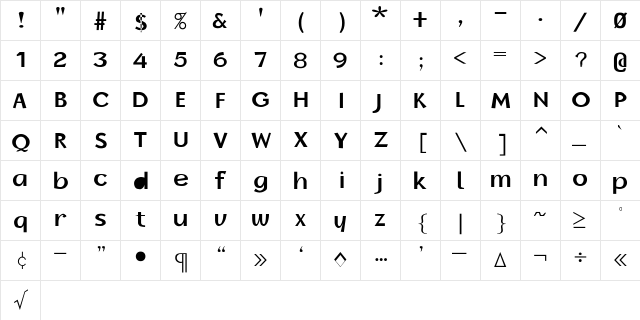 BorzoiReaderBol Regular  glyph index