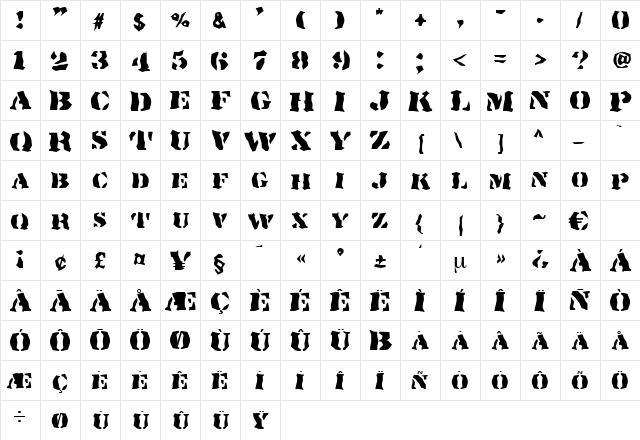 Tornado Regular  glyph index