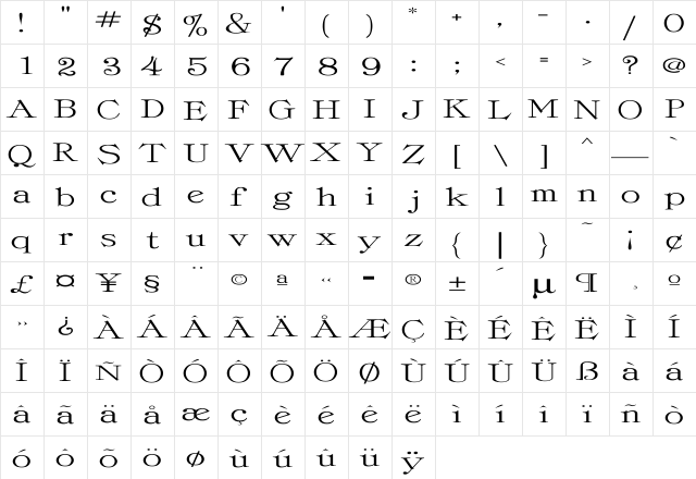 ProvLite Ex Regular  glyph index