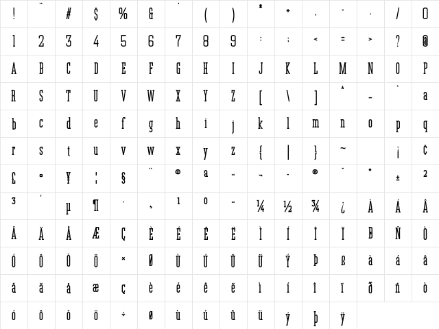 Jerome Regular  glyph index
