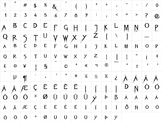 Fiolex Mephisto Regular  glyph index