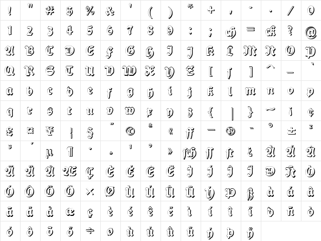 DS Ballade Shadow Regular  glyph index