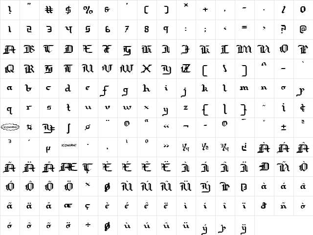 Redcoat Expanded Expanded  glyph index
