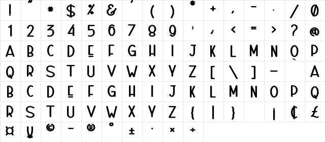 Naura Bold_DEMO  glyph index