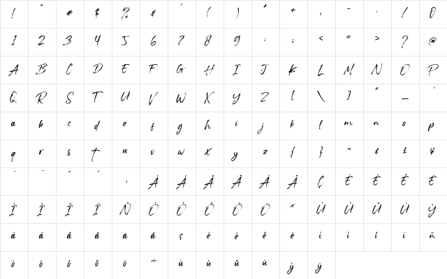 Rocksill Regular  glyph index