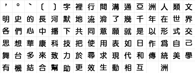 DFLiYuanBold1B Regular  glyph index