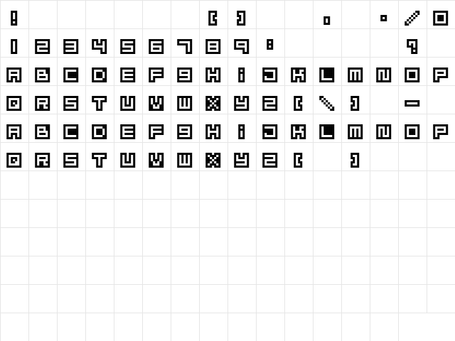 MizuFontAlphabet Regular  glyph index
