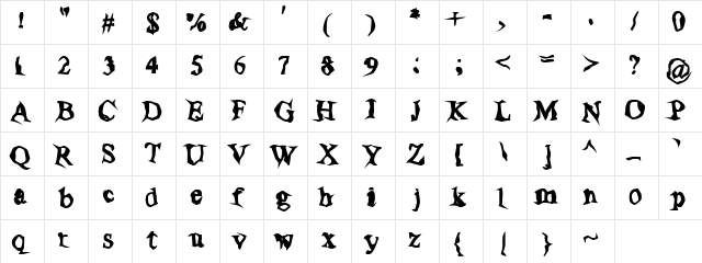 Poltergeist Thick Regular  glyph index