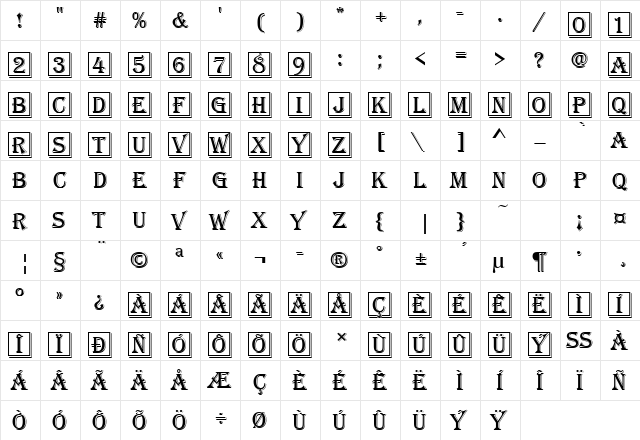 Algerian Becker Initals Regular  glyph index