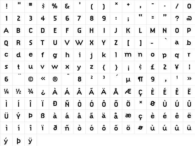 CitizenBold Regular  glyph index