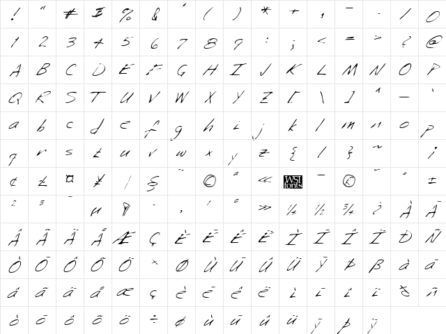 SaffronsHand Regular  glyph index