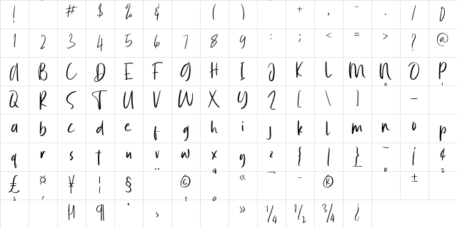 Summer Vibes Regular  glyph index