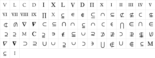 MathTechnical P08  glyph index