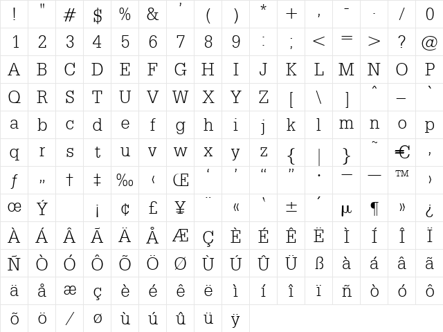 Savanne Regular  glyph index