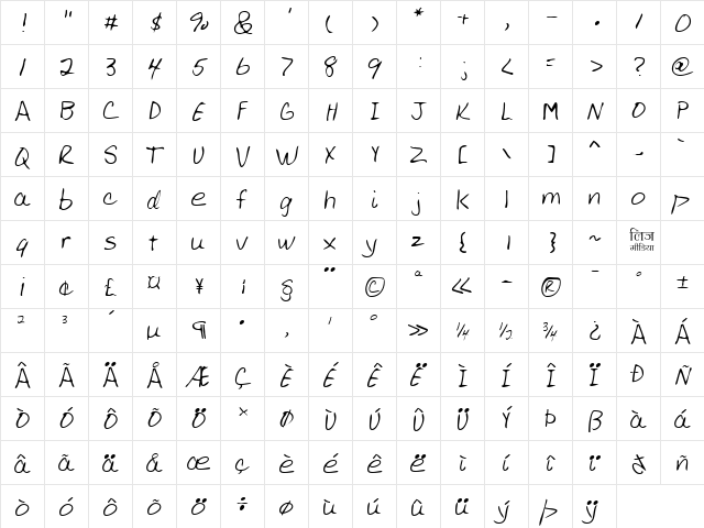 LEHN008 Regular  glyph index