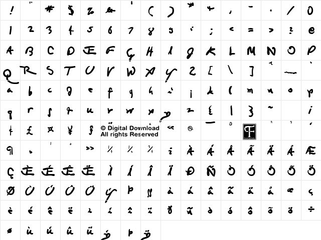 Da Vincian Regular  glyph index
