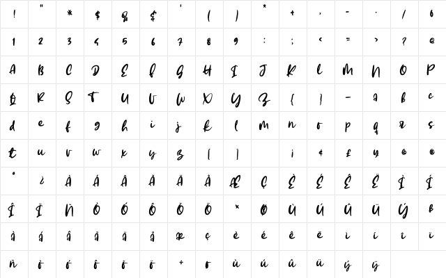 Eiffal Merrias Regular  glyph index