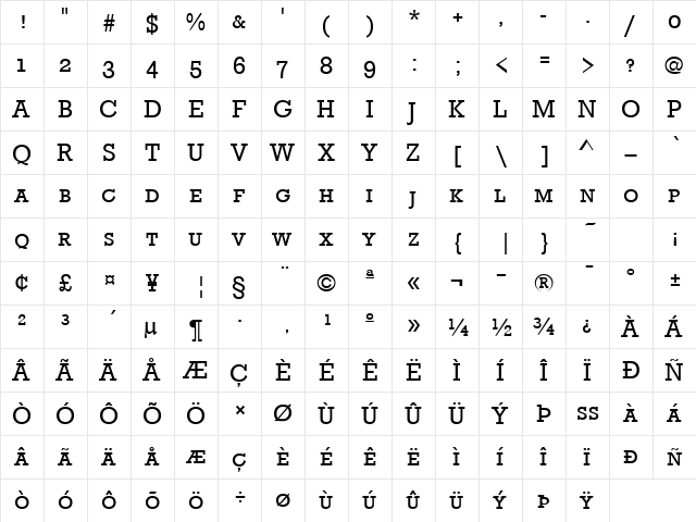 StaffordSmc Regular  glyph index