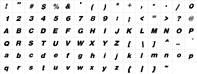 Bern Expanded Bold Regular  glyph index