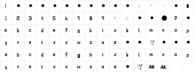 alphabold Regular  glyph index