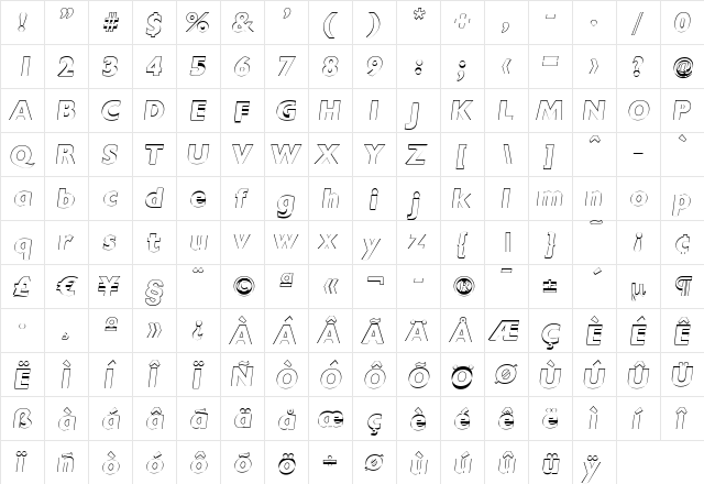 DavidBeckerOutline-ExtraBold Italic  glyph index