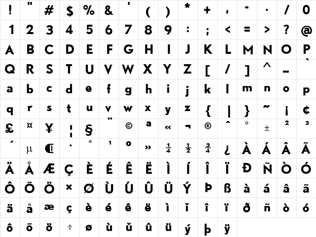 DTLNobelT Bold  glyph index