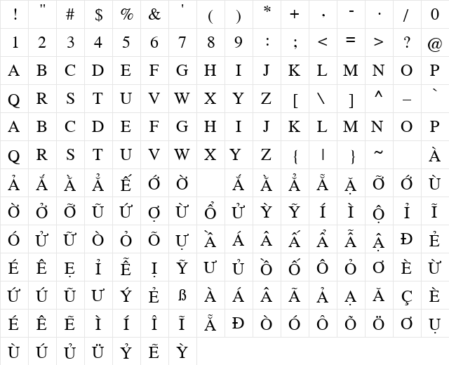 VPS Quang Duc Hoa Regular  glyph index