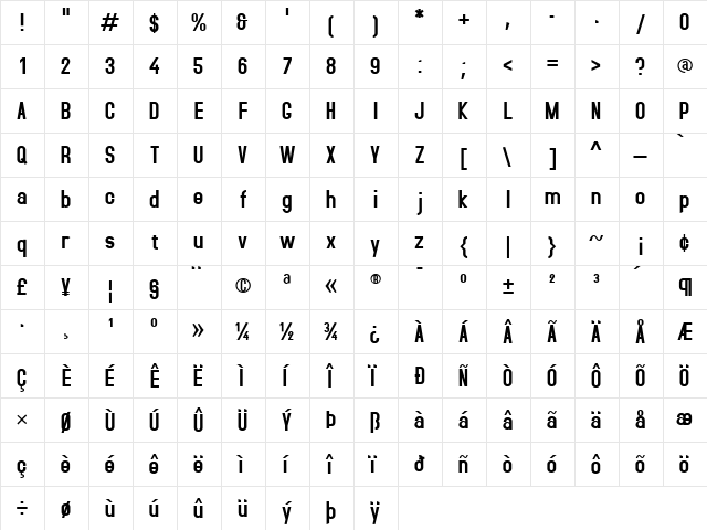 Accidental Presidency Regular  glyph index