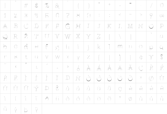 Ferrica Light  glyph index