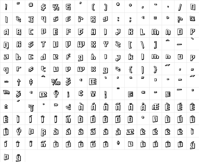 SF Junk Culture Shaded Regular  glyph index