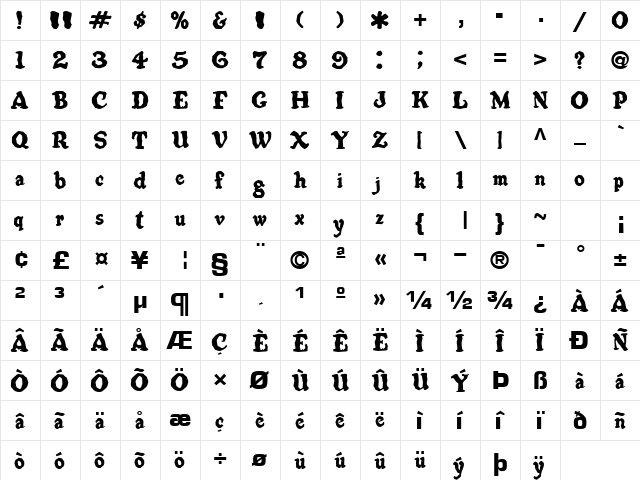 Fool Regular  glyph index