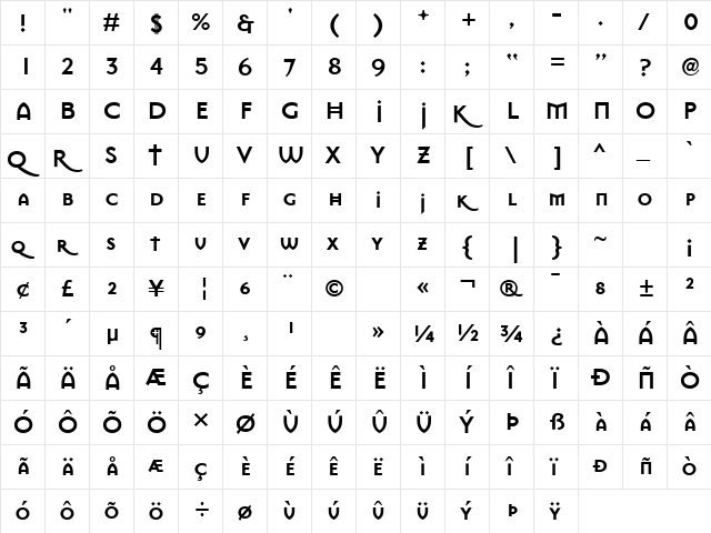 MasonSans Bold  glyph index