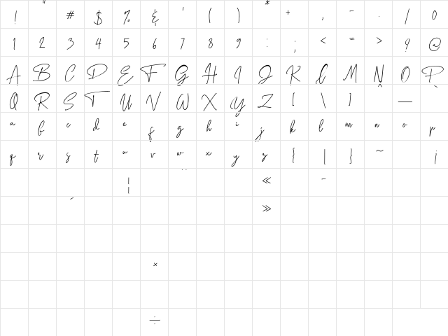 Petricia Regular  glyph index