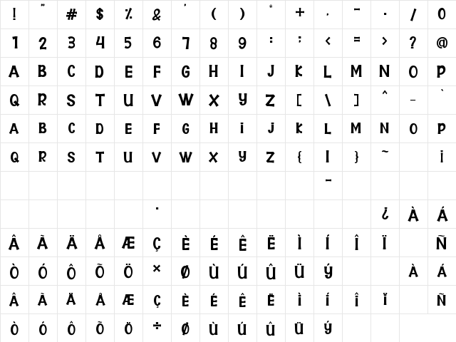 Micky Dicky Regular  glyph index