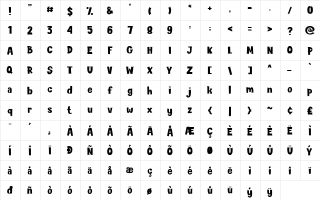 Scary Feet Regular  glyph index