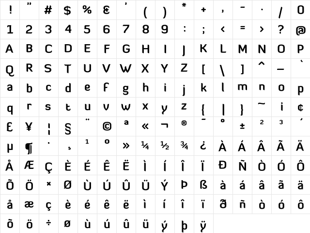 Diavlo Bold  glyph index