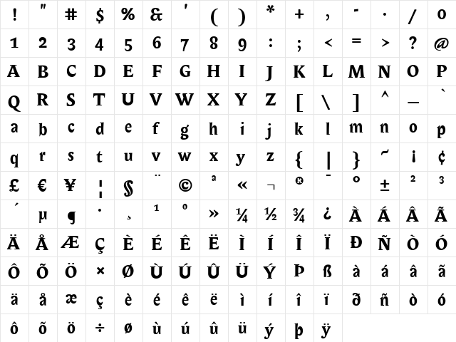 Biblon Bold  glyph index