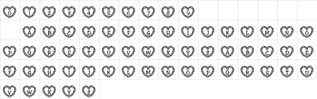 101! Heart Deco Regular  glyph index
