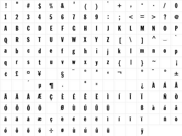 JackExtraCond Regular  glyph index