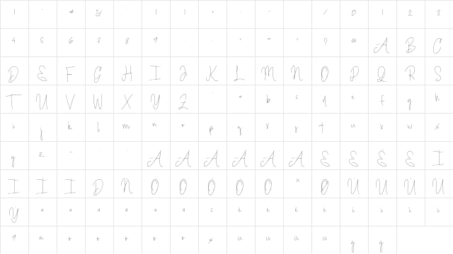 Bright Daddy Regular  glyph index